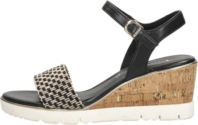 Tamaris Vegan Sleehak Sandalette met Geweven Bandje Black Dames - Foto 2