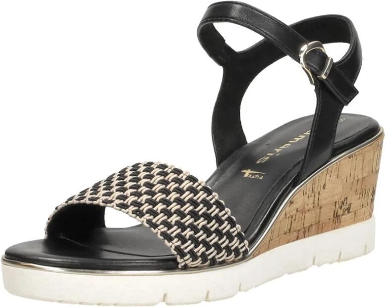 Tamaris Vegan Sleehak Sandalette met Geweven Bandje Black Dames - Foto 3