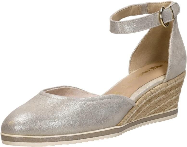 Tamaris Gouden Champagne Leren Espadrille met Klittenband Yellow Dames
