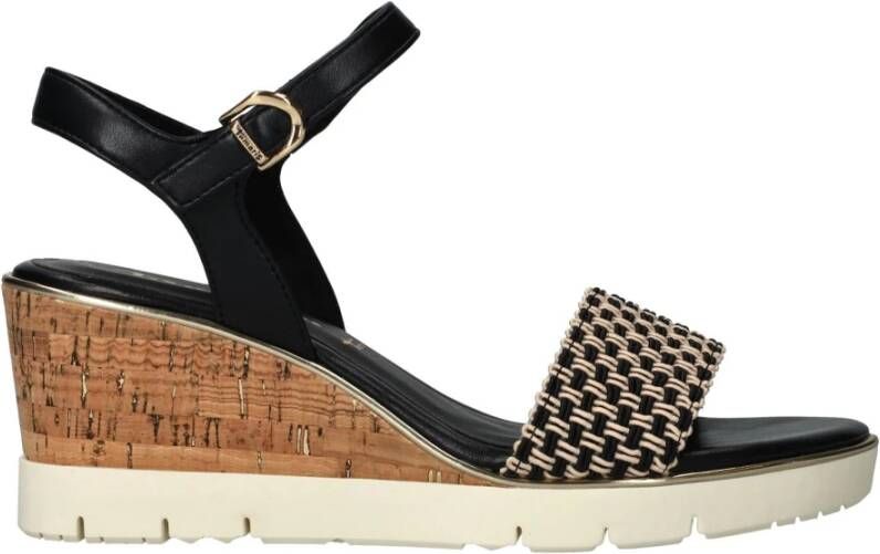 Tamaris Vegan Sleehak Sandalette met Geweven Bandje Black