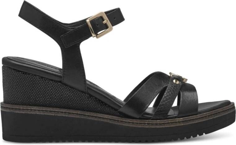 Tamaris Zwarte Casual Open Platte Sandalen Black Dames