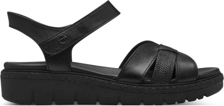 Tamaris Zwarte Casual Open Platte Sandalen Black Dames