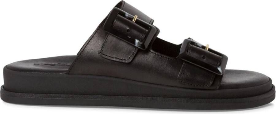 tamaris Zwarte Leren Casual Open Slippers Black Dames