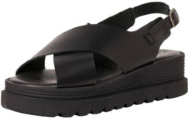 Tamaris Zwarte Leren Platte Sandalen Black Dames - Foto 2