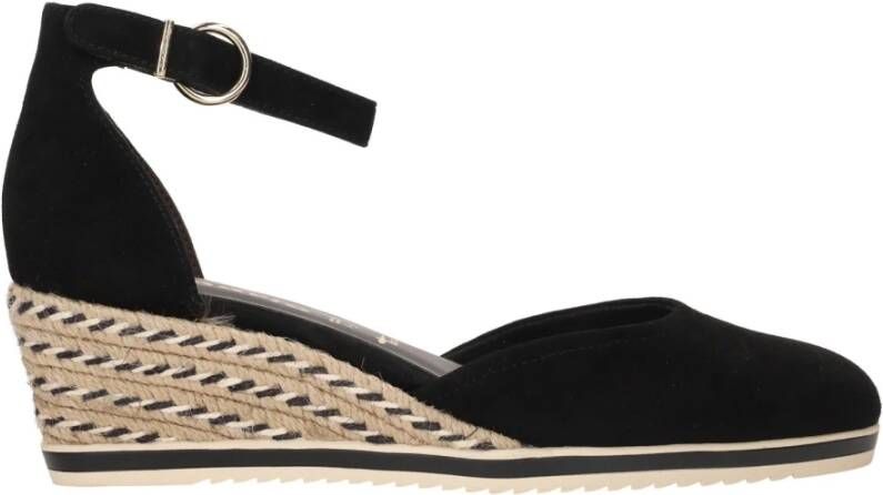 Tamaris Zwarte Suède Espadrille met Klittenbandsluiting Black Dames