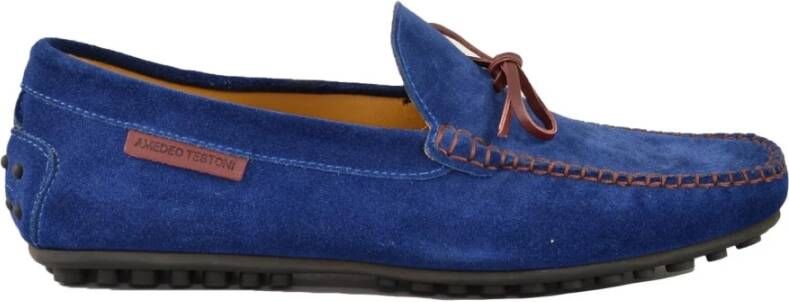 Testoni Leren Schoenen Rubberen Zool Blue Heren
