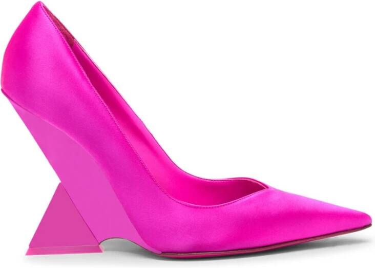 The Attico Fuchsia Satijnen Pump met Plexiglas Wig