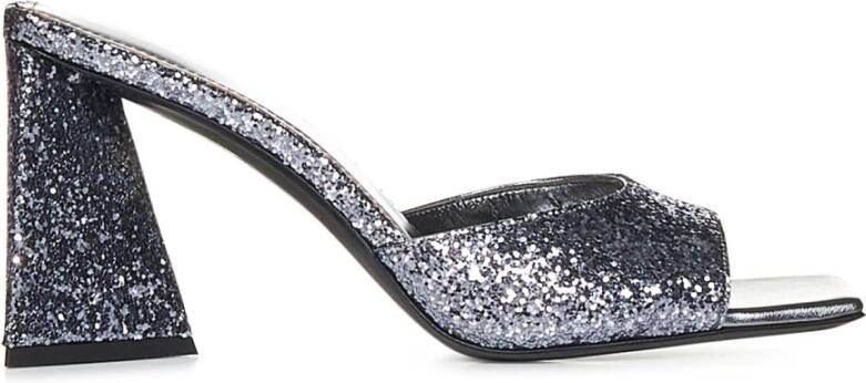 The Attico Glitter Fabric Mules met Pyramid Heel Gray Dames