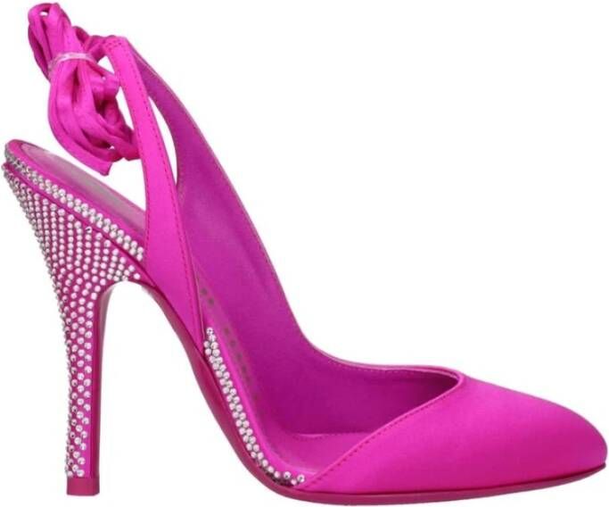 The Attico Roze Satijnen Strass Hoge Hak Sandaal