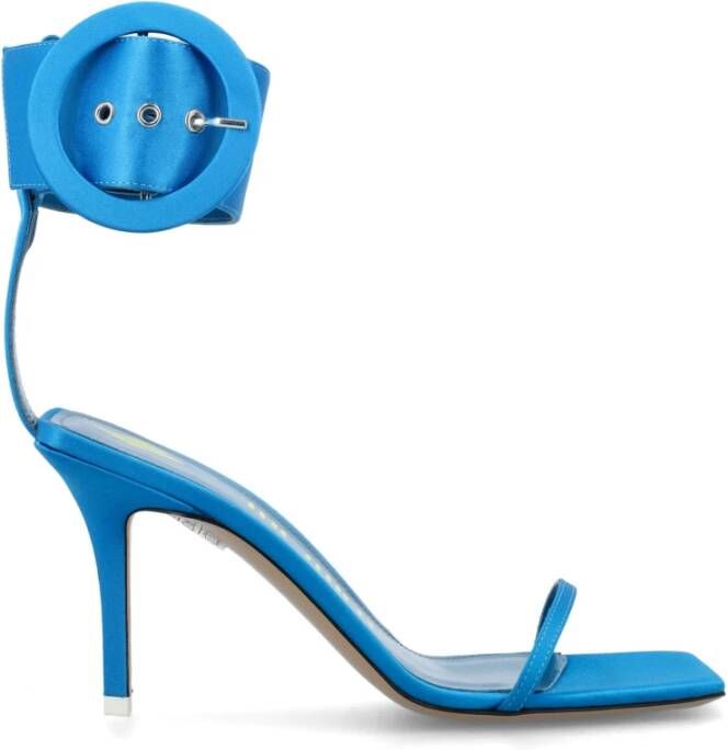 The Attico Turquoise satijnen sandalen met enkelbandje en zilveren logo-gesp
