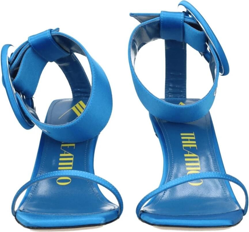 The Attico Turquoise satijnen sandalen met enkelbandje en zilveren logo-gesp