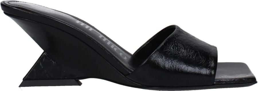 The Attico Zwarte Leren Platte Sandalen Vintage Stijl