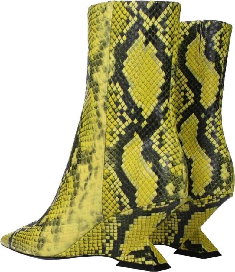 The Attico Gele Leren Enkellaarzen Slangenprint