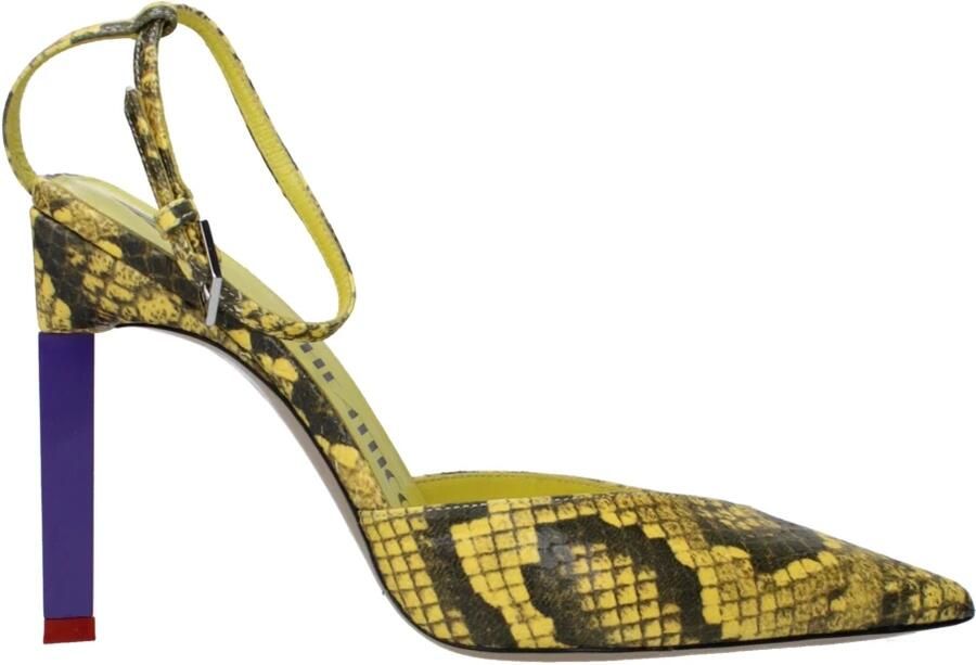 The Attico Gele leren sandaal slangenprint
