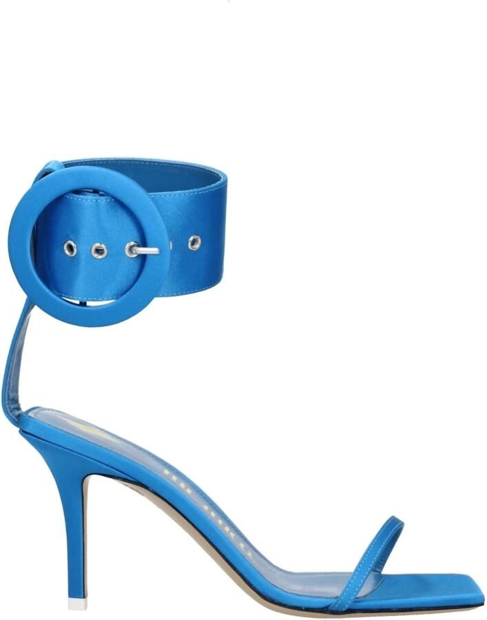 The Attico Turquoise satijnen sandalen met enkelbandje en zilveren logo-gesp - Foto 3