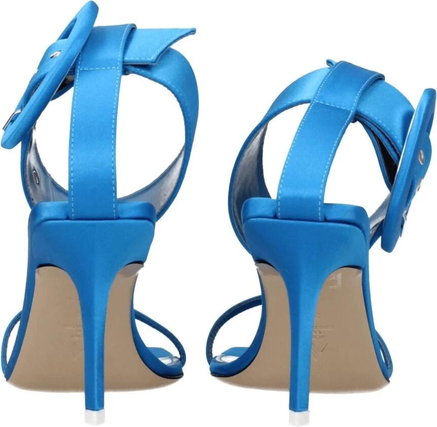 The Attico Turquoise satijnen sandalen met enkelbandje en zilveren logo-gesp