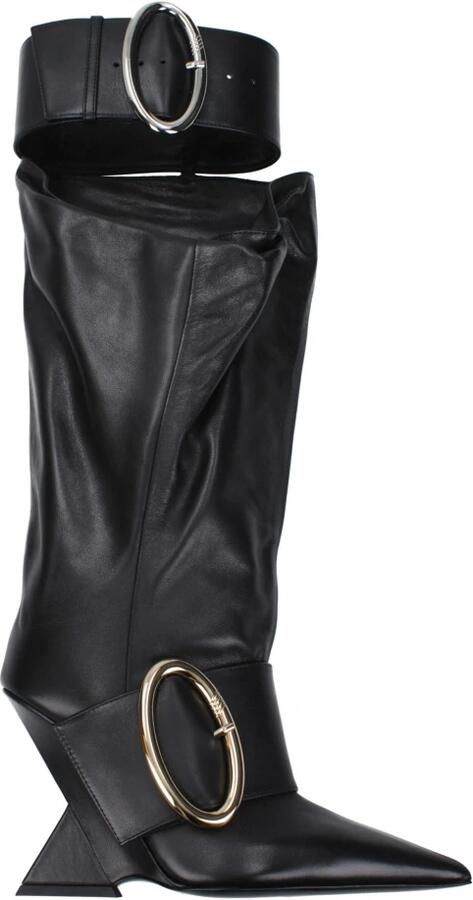 The Attico Zwarte leren gesp laarzen