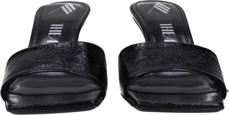 The Attico Zwarte Leren Sandalen Vintage Verouderingseffect