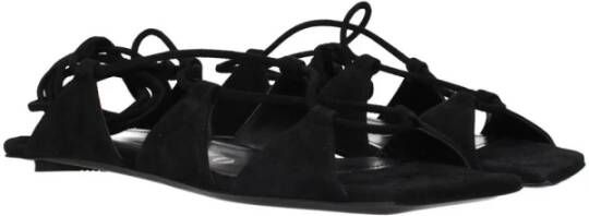 The Attico Zwarte leren platte sandalen