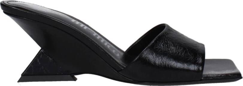 The Attico Zwarte Leren Platte Sandalen Vintage Stijl