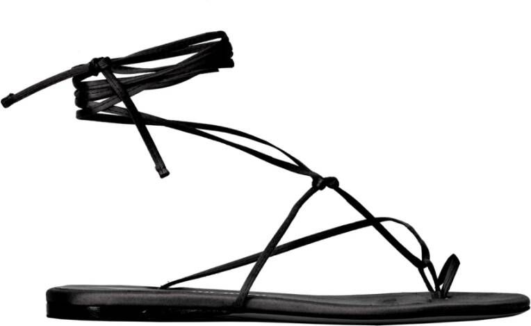 The Attico Zwarte Platte Vetersluiting Thong Sandaal