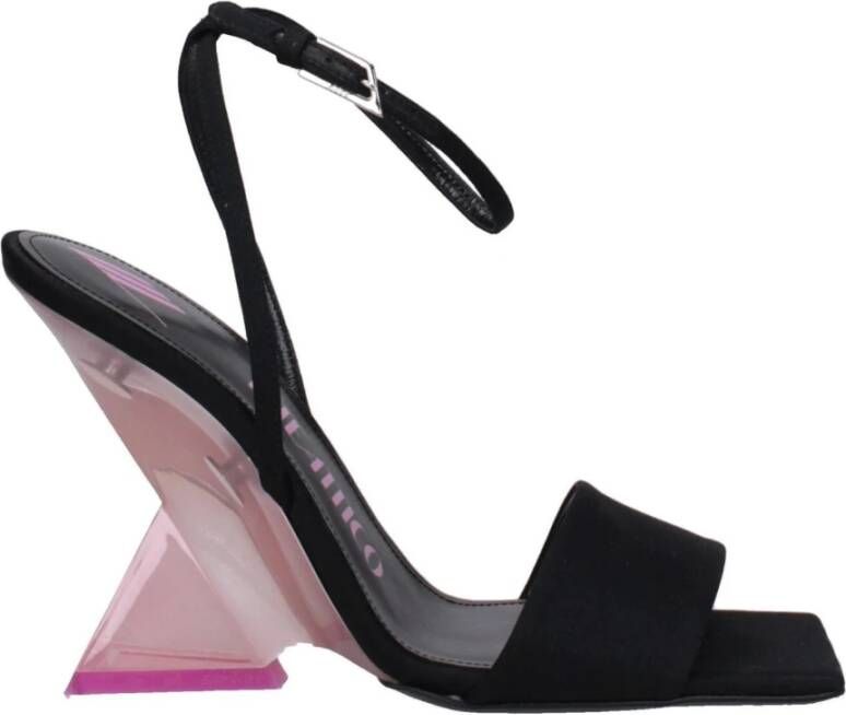 The Attico Zwarte Satijnen Stiletto Hakken Sandalen