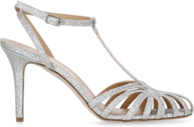 The Seller Zilveren leren sandalen met straspatroon
