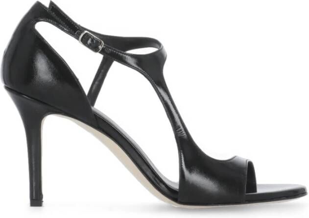 The Seller Zwarte leren sandalen met enkelbandje