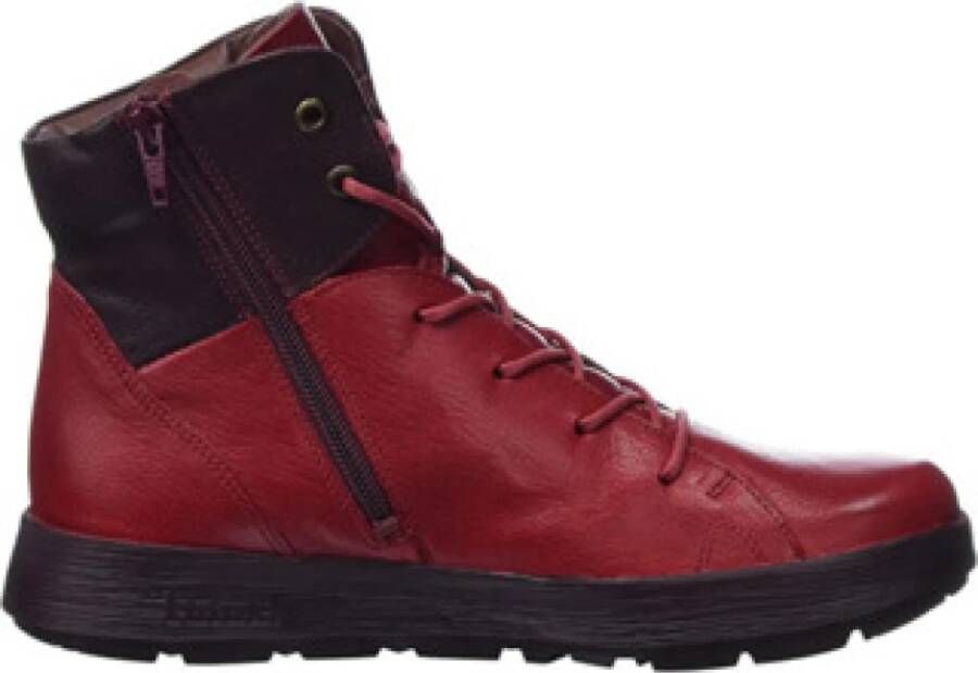 Think! Platte Leren Enkellaarzen in Granaatappel