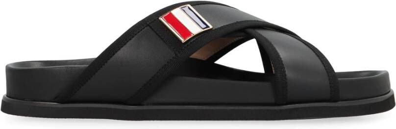 Thom Browne Leren Slippers met Grosgrain Lintdetails