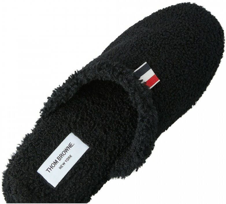 Thom Browne Shearling Slippers met Logo Tab Black Dames