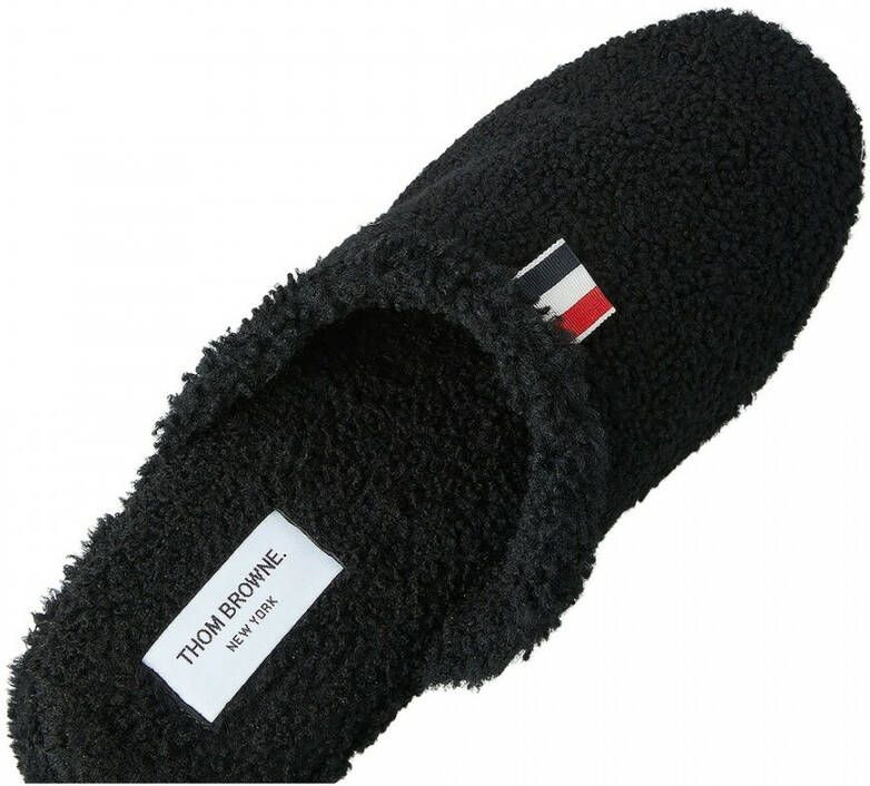 Thom Browne Shearling Slippers met Logo Tab Black Heren