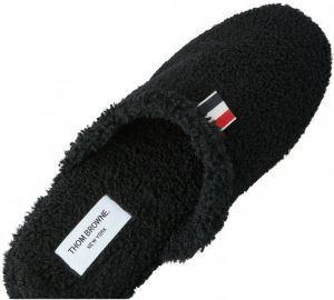 Thom Browne Logo Tab Shearling Slippers Zwart Heren