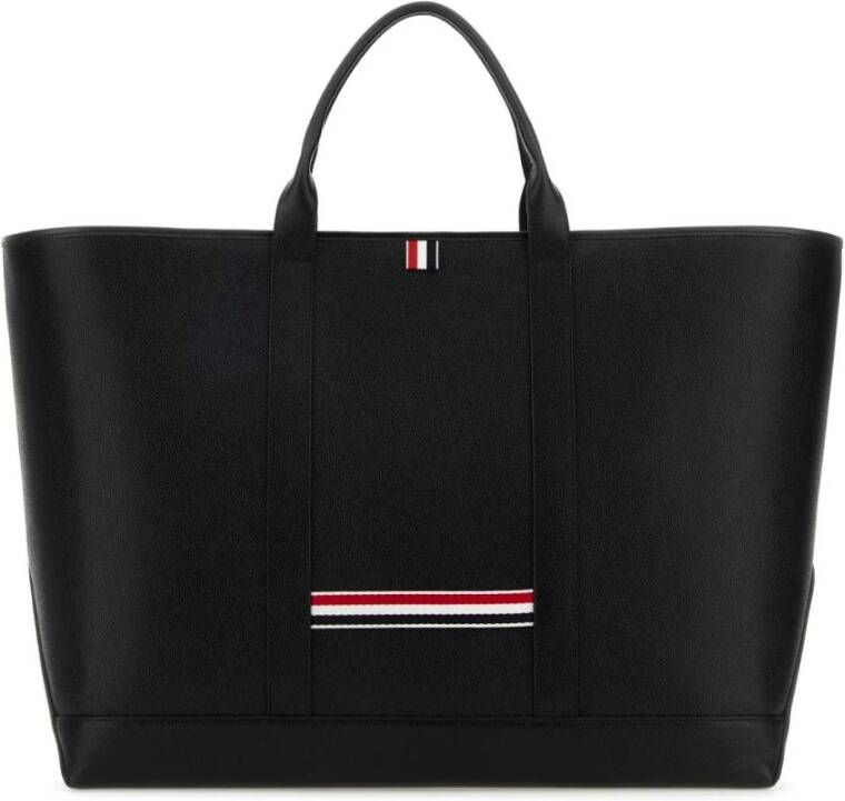 Thom Browne Stijlvolle zwarte leren boodschappentas