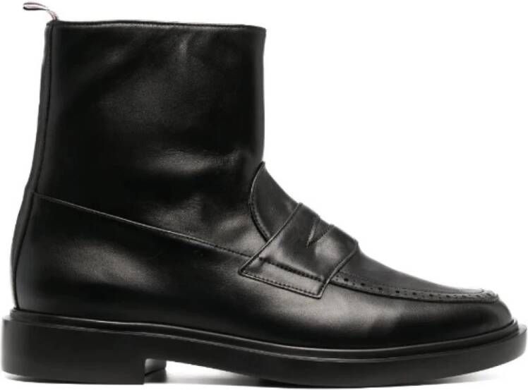 Thom Browne Zwarte Penny Loafer Enkellaars Leer Black Heren