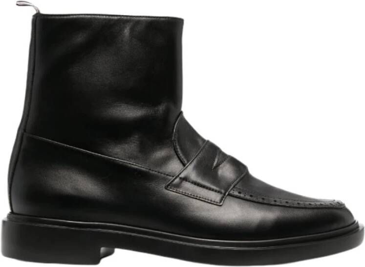 Thom Browne Zwarte Penny Loafer Enkellaars Leer Black Heren