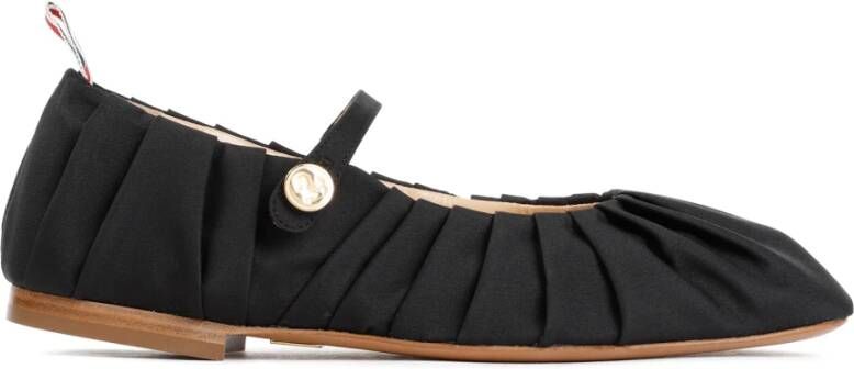 Thom Browne Zwarte Zijden Ballerinas Ronde Neus Black Dames