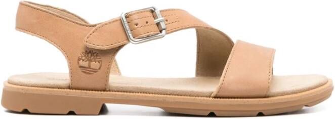 Timberland Beige Platte Sandalen met Gesp Sluiting