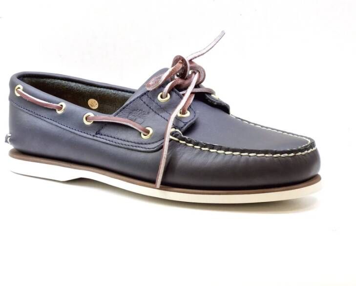 Timberland Blauwe Leren Nautische Schoenen met Wit Stiksel Blue Heren