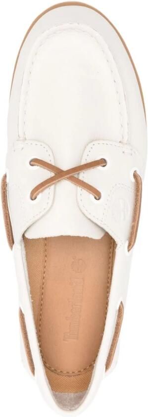 Timberland Beige Platte Schoenen Veters Rubberen Zool