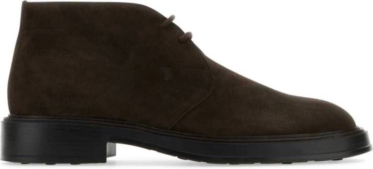 TOD'S Bruine suède loafers met platte rubberen zool Brown Heren