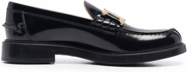 TOD'S Zwarte leren ketting-plaque loafers Black Dames