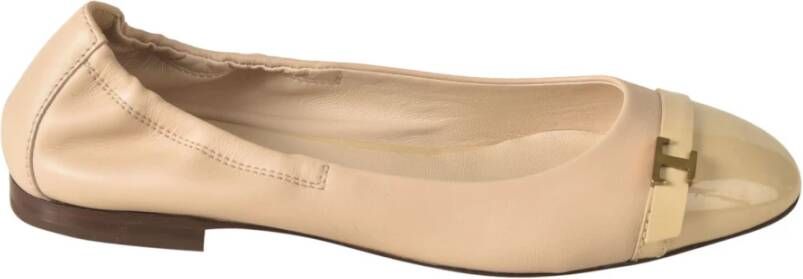 TOD'S Logo Strap Leren Ballerina's Off White Dames