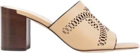 TOD'S Beige leren muiltjes met hakken Beige Dames