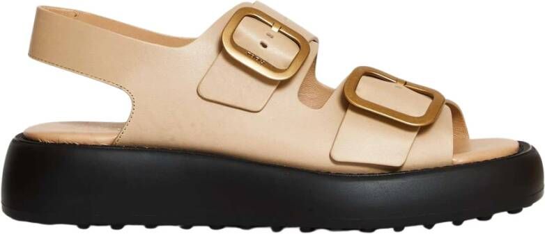 TOD'S Beige Leren Platte Sandalen Aw22 Beige Dames