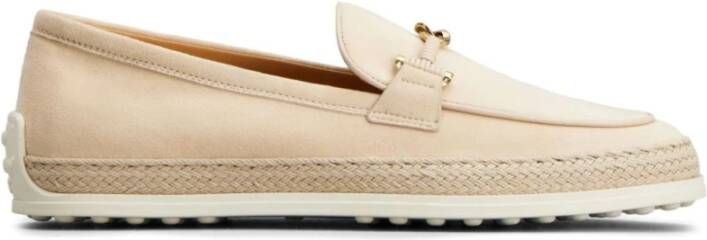 TOD'S Beige Loafers met Gesp en Gouden Afwerkingen Beige Dames