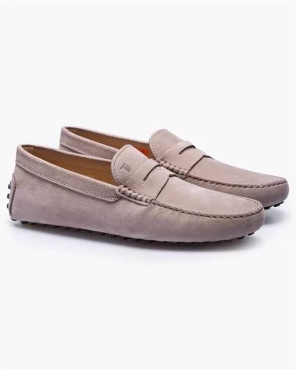 TOD'S Beige Nubuck Mocins met Gestikte Flap en Plateau 1 2 Beige Heren