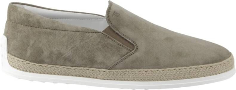 TOD'S Beige Suède Slip-On Sneakers met Handgeweven Touwdetail Grijs Heren