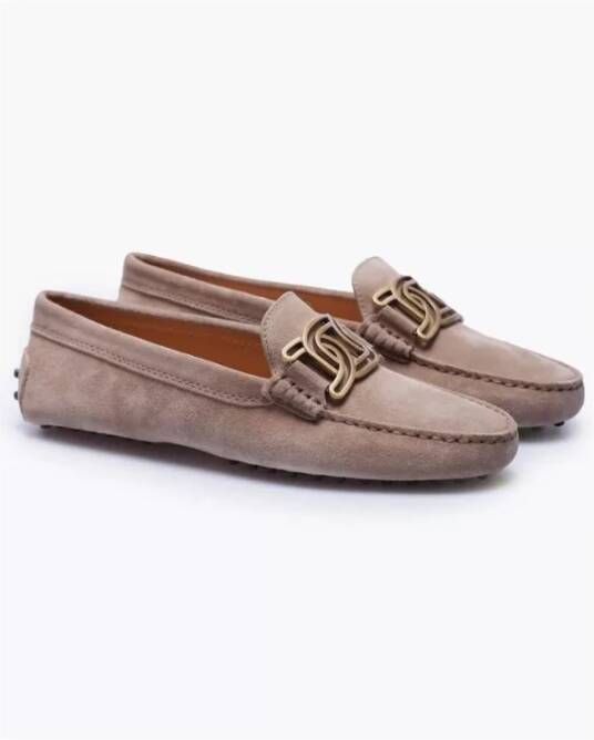 TOD'S Beige Suede Gommino Loafers Brown Dames