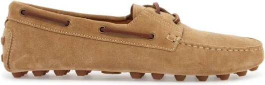 TOD'S Biscuit Suède Leren Loafers met Rubberen Zool Brown Heren